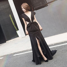 Black Prom Dresses V-neck Sweep/Brush Train Sexy Long Prom Dress/Evening Dress JKS217