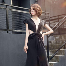 Black Prom Dresses V-neck Sweep/Brush Train Sexy Long Prom Dress/Evening Dress JKS217