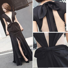 Black Prom Dresses V-neck Sweep/Brush Train Sexy Long Prom Dress/Evening Dress JKS217
