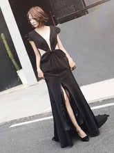 Black Prom Dresses V-neck Sweep/Brush Train Sexy Long Prom Dress/Evening Dress JKS217