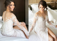 Sexy Wedding Dresses Sheath/Column Sweep/Brush Train Slit Bridal Gown JKS240