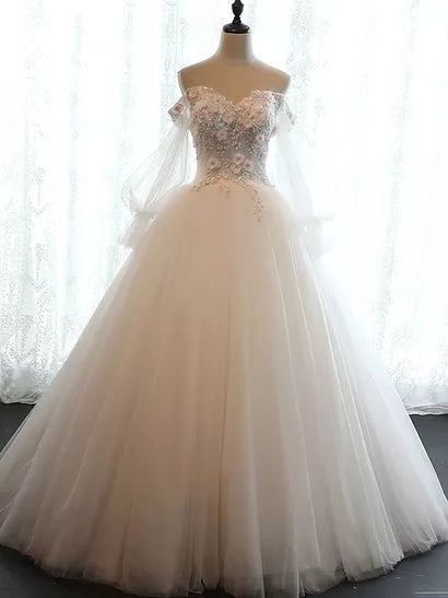 Chic Wedding Dresses Off-the-shoulder Ball Gown Lace Bridal Gown JKS242