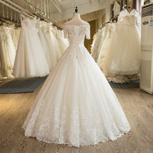 Beautiful Wedding Dresses Off-the-shoulder Ball Gown Lace Ivory Bridal Gown JKS243