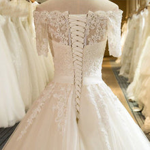 Beautiful Wedding Dresses Off-the-shoulder Ball Gown Lace Ivory Bridal Gown JKS243