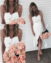 Cheap Wedding Dresses A-line Tea-length Ivory Satin Short Bridal Gown JKS244