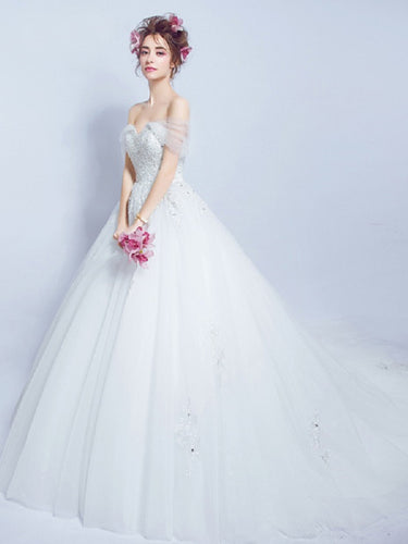 Ball Gown Wedding Dresses Off-the-shoulder Appliques Sexy Bridal Gown JKS253