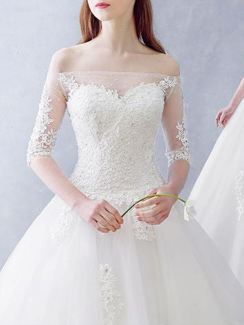 Chic Wedding Dresses Ball Gown Floor-length Tulle Ivory Bridal Gown JKS254