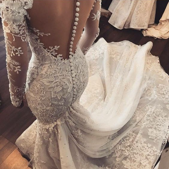 Luxury Wedding Dresses Trumpet/Mermaid Long Sleeve Sexy Bridal Gown JK Anna PromDress Luxury Wedding Dresses Trumpet/Mermaid Long Sleeve Sexy Bridal Gown JK Anna PromDress
