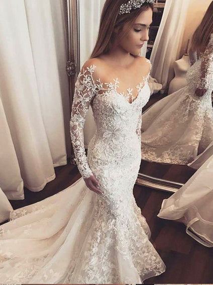 Luxury Wedding Dresses Trumpet/Mermaid Long Sleeve Sexy Bridal Gown JK Anna PromDress Luxury Wedding Dresses Trumpet/Mermaid Long Sleeve Sexy Bridal Gown JK Anna PromDress