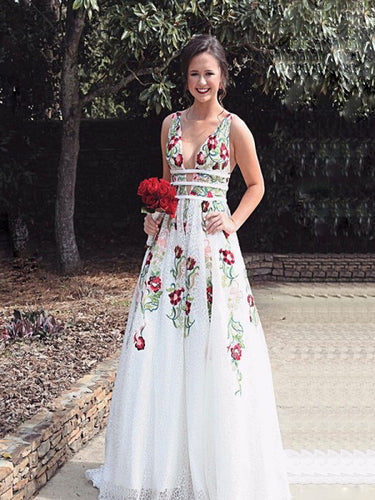 Chic Wedding Dresses Straps A-line Short Train Ivory Lace Bridal Gown JKS260|Annapromdress
