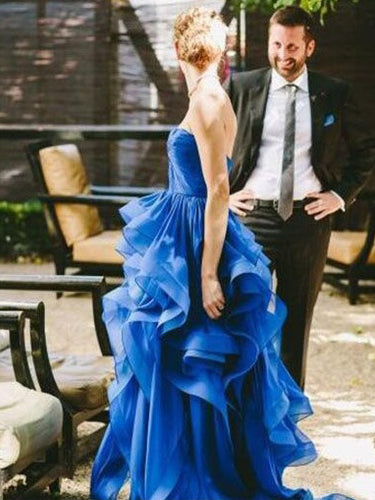 Chic Wedding Dresses A-line Strapless Short Train Royal Blue Long Bridal Gown JKS264