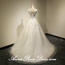 Beautiful Wedding Dresses Scoop Sweep Train Appliques Lace-up Long Bridal Gown JKS275