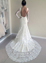 Sexy Wedding Dresses Scoop Backless Sweep Train Ivory Lace Mermaid Bridal Gown JKS279