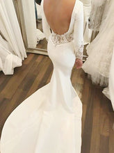 Long Sleeve Wedding Dresses Mermaid Brush Train Backless Sexy Slit Bridal Gown JKS280