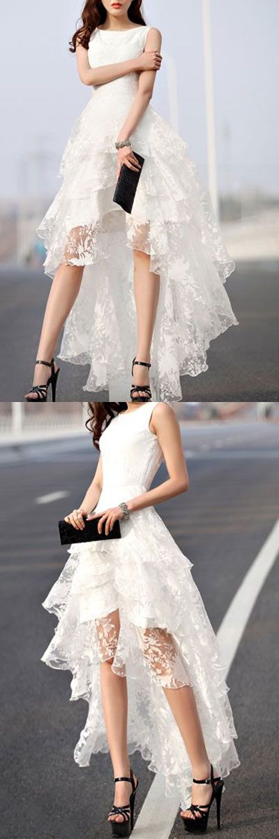 high low asymmetrical wedding dress Strapless Asymmetrical High-Low Dress with Full Skirt 42345
