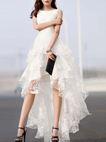 High Low Wedding Dresses A-line Asymmetrical Ivory Sexy Lace Bridal Gown JKS282