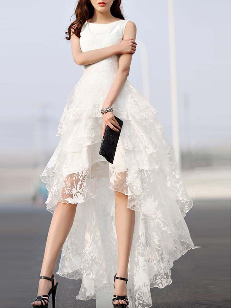 High Low Wedding Dresses A-line Asymmetrical Ivory Sexy Lace Bridal Go –  Anna PromDress