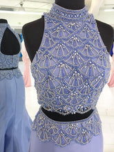 Two Piece Prom Dresses Mermaid High Neck Floor-length Rhinestone Long Sparkly Prom Dress JKS286