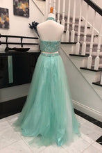 Two Piece Prom Dresses Halter A-line Floor-length Rhinestone Long Prom Dress JKS296