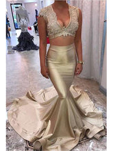 Two Piece Prom Dresses V-neck Sweep Train Long Mermaid Prom Dress Sexy Evening Dress JKS301