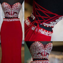 Two Piece Prom Dresses Sweetheart Sheath Column Floor-length Long Red Prom Dress JKS310