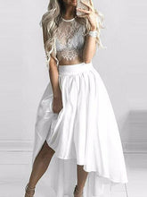 Two Piece Prom Dresses Scoop A-line Asymmetrical White Lace Long High Low Prom Dress JKS311