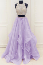 Two Piece Prom Dresses A-line Scoop Floor-length Organza Long Prom Dress JKS312