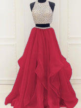 Two Piece Prom Dresses A-line Scoop Floor-length Organza Long Prom Dress JKS312