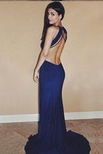 Sexy Prom Dresses Scoop Backless Sheath Column Sweep Train Long Prom Dress JKS316