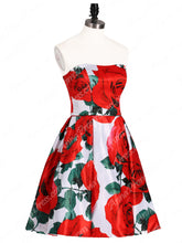 Cute Rose Floral Print Homecoming Dresses Strapless Short Prom Dress Party Dress JKS325|Annapromdress