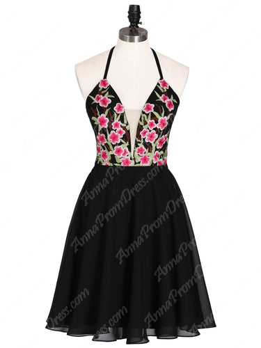 Little Black Dress Open Back Homecoming Dresses  Embroidery A-line Short Prom Dress Party Dress JKS326|Annapromdress