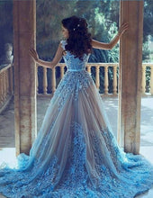 2017 Wedding Dresses Straps Blue Hand-Made Flower Tulle JKW002