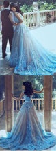 2017 Wedding Dresses Straps Blue Hand-Made Flower Tulle JKW002