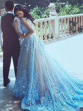 2017 Wedding Dresses Straps Blue Hand-Made Flower Tulle JKW002