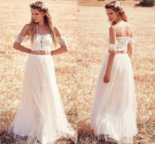 2017 Wedding Dresses Cheap Sexy Two Pieces Ivory Lace Tulle JKW011