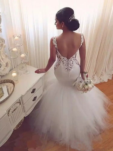 2017 Wedding Dresses Beautiful Long Trumpet/Mermaid Straps Tulle JKW027