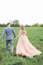 2017 Wedding Dresses V-neck Pearl Pink Sweep/Brush Train Chiffon JKW028