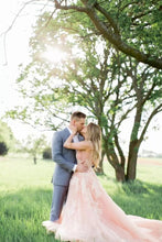 2017 Wedding Dresses V-neck Pearl Pink Sweep/Brush Train Chiffon JKW028