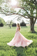 2017 Wedding Dresses V-neck Pearl Pink Sweep/Brush Train Chiffon JKW028