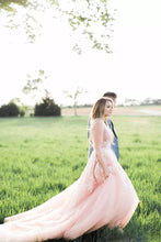 2017 Wedding Dresses V-neck Pearl Pink Sweep/Brush Train Chiffon JKW028