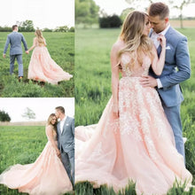 2017 Wedding Dresses V-neck Pearl Pink Sweep/Brush Train Chiffon JKW028
