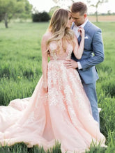 2017 Wedding Dresses V-neck Pearl Pink Sweep/Brush Train Chiffon JKW028
