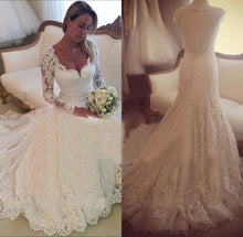 White Wedding Dresses V-neck Long Sleeve Tulle Bridal Gown JKW035