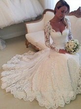 White Wedding Dresses V-neck Long Sleeve Tulle Bridal Gown JKW035
