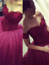 Ball Gown Wedding Dresses Sexy Off-the-shoulder Burgundy Bridal Gown JKW037