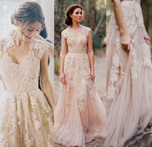 Sexy V-neck Wedding Dresses A-line Appliques Tulle Bridal Gown JKW045