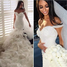 Trumpet/Mermaid Wedding Dresses Sweep/Brush Train Organza Chic Bridal Gown JKW053
