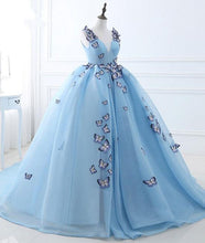 Chic Ball Gown Wedding Dresses Butterfly Blue Sweep/Brush Train Bridal Gown JKW055