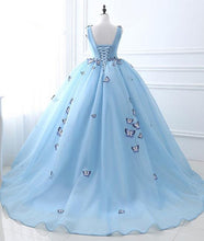 Chic Ball Gown Wedding Dresses Butterfly Blue Sweep/Brush Train Bridal Gown JKW055