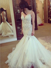 Trumpet/Mermaid Wedding Dresses Spaghetti Straps Tulle Bridal Gown JKW057
